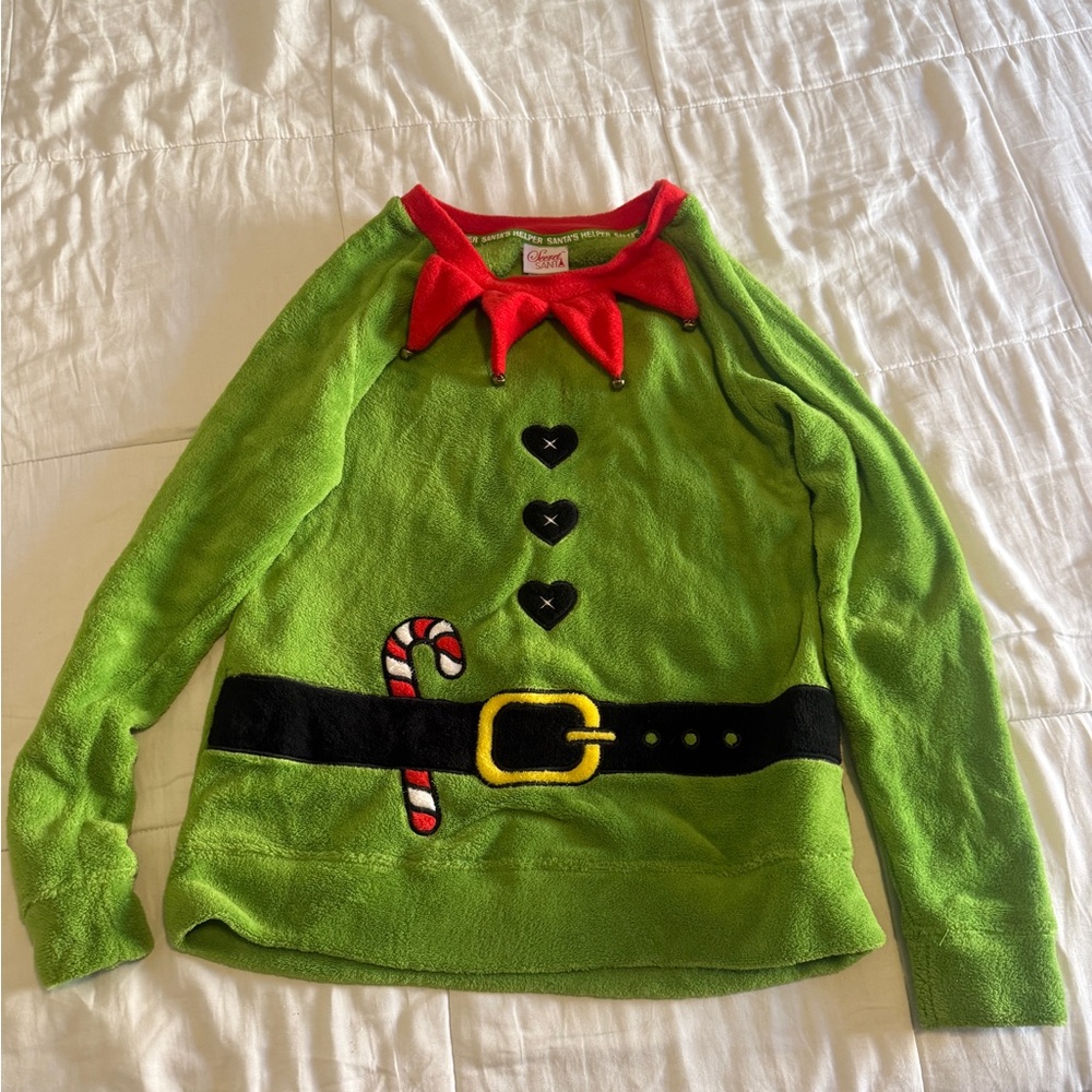 Kohl's Green Elf Sweater with Red Collar